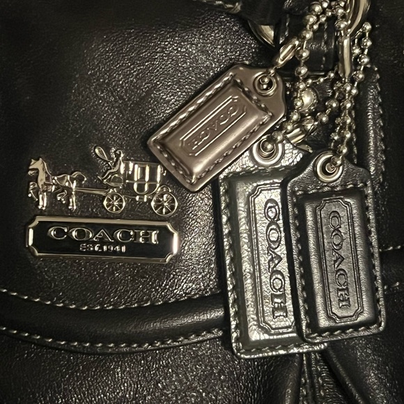 👜Vintage Coach Madison Audrey purse black genuine leather purple interior NWOT - Picture 3 of 13